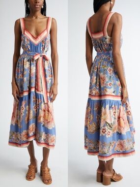 Farm Rio Superbloom Tapestry Cotton Blend Maxi Dress Blue Medium NEW